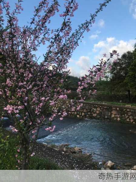 桃花洞口已是溪水潺潺-溪水潺潺流淌，桃花洞口景色如画。